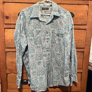Western pearl snap long sleeve blue paisley